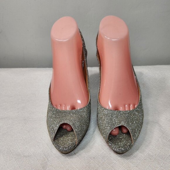 J Renee Women's Size 8 M Toe Platform Sculptured High Heel Glitter  Silver -9 - Picture 2 of 9